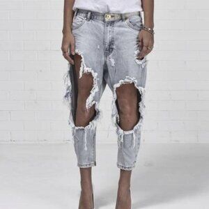 One Teaspoon Sz 26/2 Kingpins Diamonde Low Rise Tapered Destroyed Relaxed Jeans